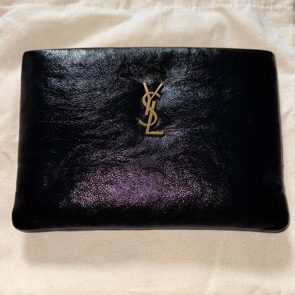 New Saint Laurent Black Leather Pouch - Picture 1 of 7